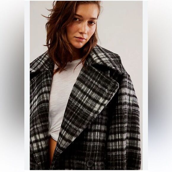 Free People Highlands Wool Coat in Salt & Pepper Revolve NWT XS - Picture 6 of 12